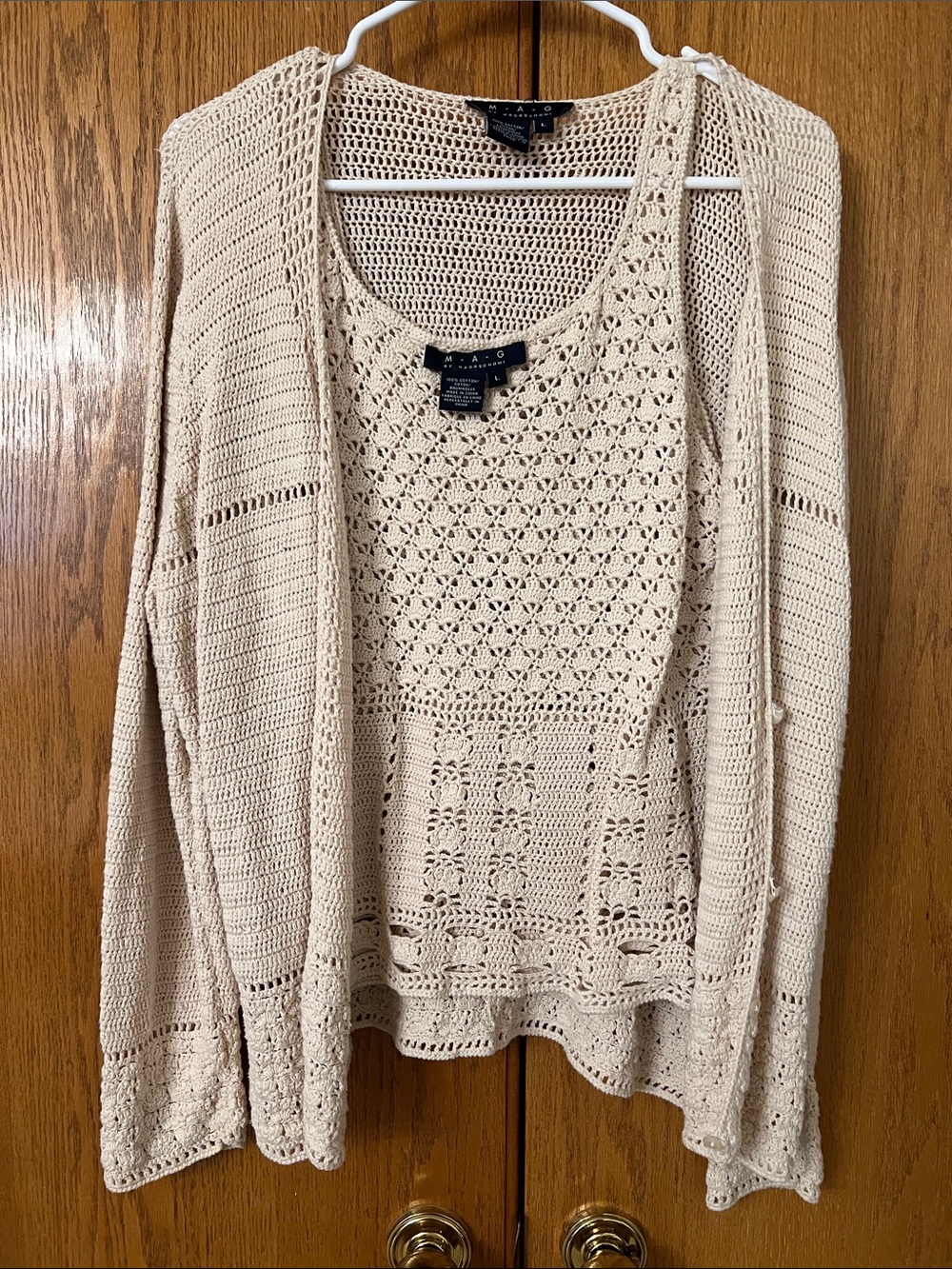 Magaschoni Open-Knit Cream Cardigan & Tank Set